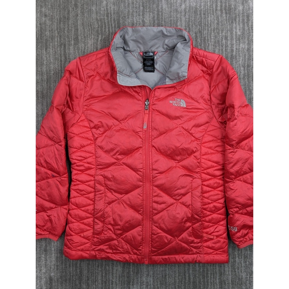 The North Face Puffer Jacket Girls Large Pink Full Zip 550 Goose Down Insulated